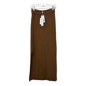 Jonathan Simkhai Ribbed Knit Archie Cut Out Midi Skirt Chocolate Brown